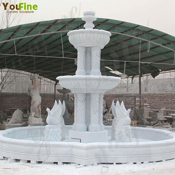 Exquisite White Marble Three Tired Patio Water Fountain