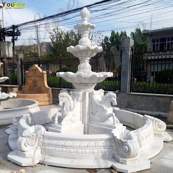 Three Tiered High Quality Garden Marble Horse Water Fountain Design