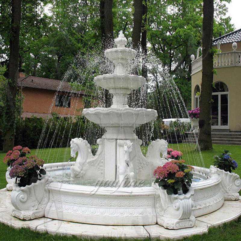 Three Tiered High Quality Garden Marble Horse Water Fountain