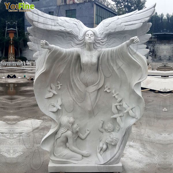 Customized Garden Marble Woman with Big Wings and Bird