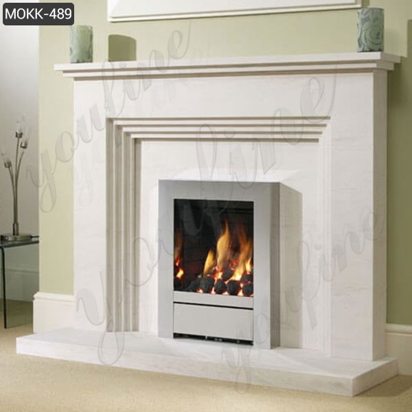 Simple Design White Outdoor Modern Marble Stone Fireplace for Sale MOKK-489